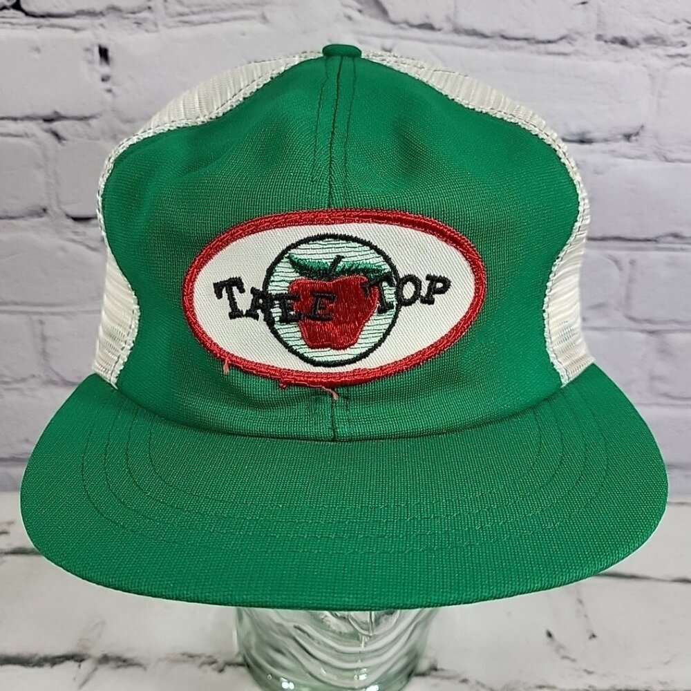 Vintage Tree Top‎ Apple Juice Trucker Hat Green Snapback Advertising Crew Cap